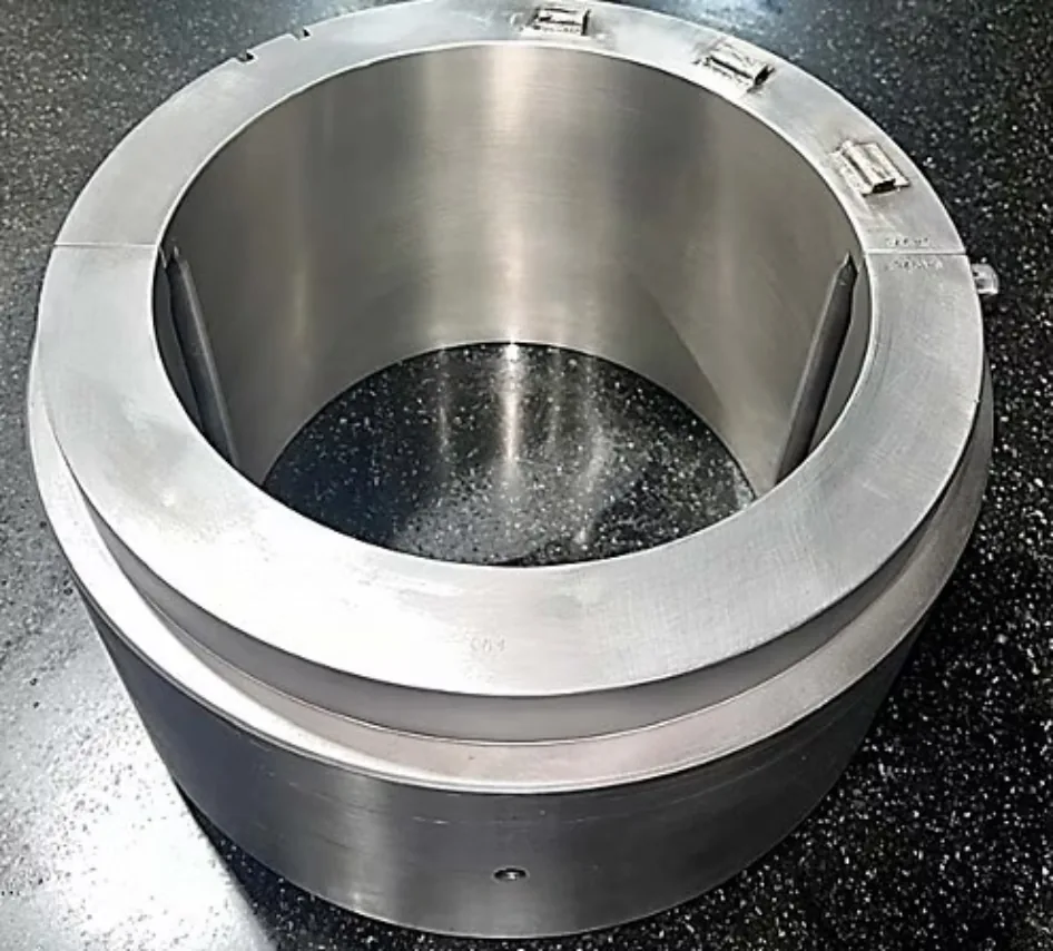 The same turbine journal bearing after rebabbitting and precision machining